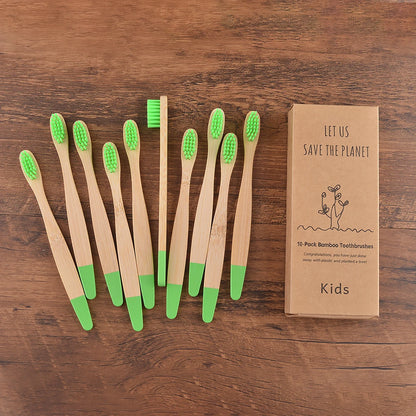Children's Bamboo Toothbrushes, 10Pcs Soft Bristles, Eco-Friendly Biodegradable Wooden Handle, Teeth Whitening Brush