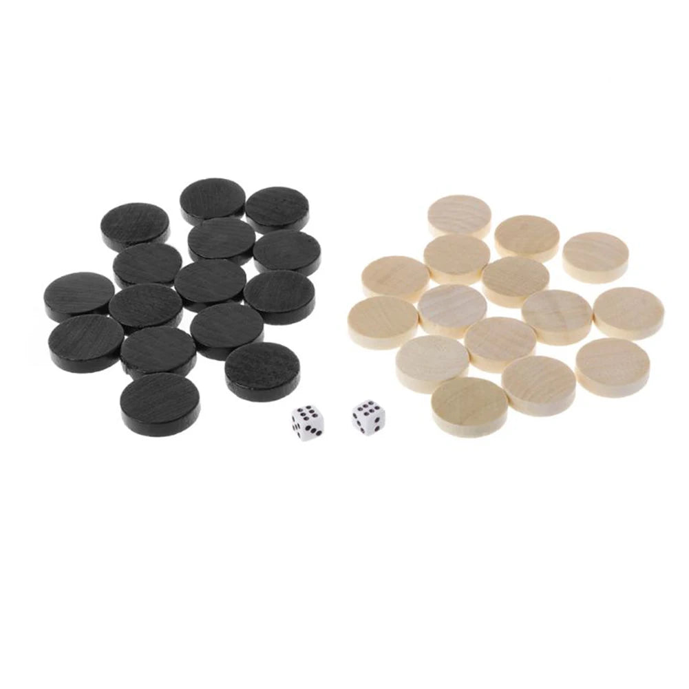 30-Piece Wear-Resistant Wooden Checkers and Backgammon Chess Pieces with 2 Dice Board Game for Adults and Kids Home Toy