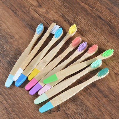 Children's Bamboo Toothbrushes, 10Pcs Soft Bristles, Eco-Friendly Biodegradable Wooden Handle, Teeth Whitening Brush