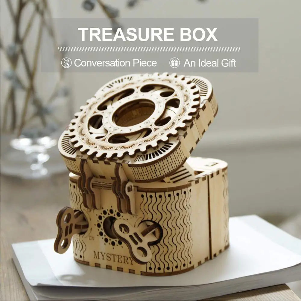 Robotime 123PCS Creative DIY 3D Treasure Box – Wooden Puzzle Game Assembly Toy, Building Block Gift for Children, Teens, and Adults, LK502