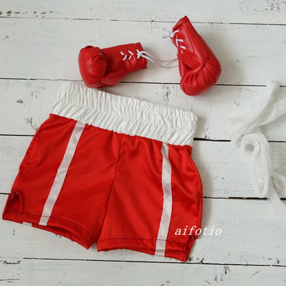 Baby Boxer Red Robe & Pants Set – Sanda Free Fight Boxing Glove Shorts for Newborn Photography Props & Infant Photo Accessories