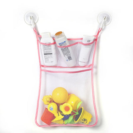 White Baby Bath Toy Storage Mesh Bag with Strong Suction Cups