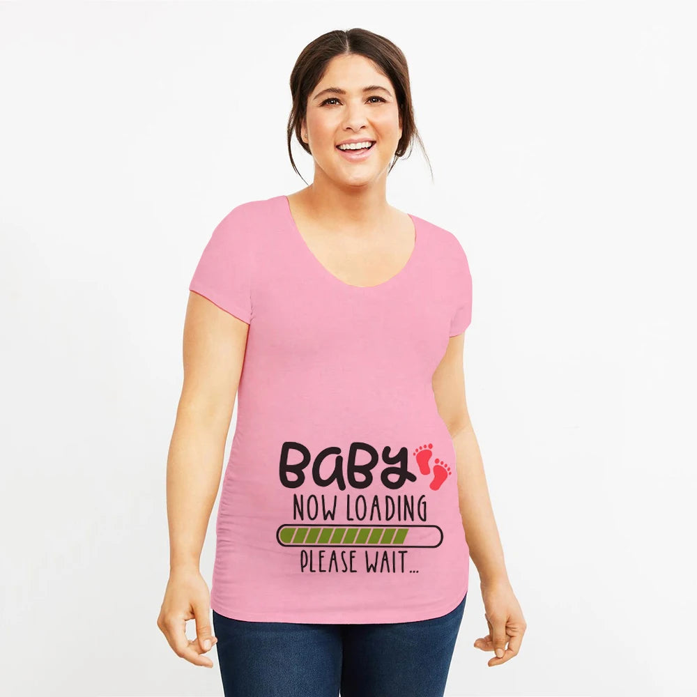 Brand New Women Pregnancy Clothes Baby Now Loading Pls Wait Maternity T-shirt Summer Short Sleeve Pregnant T-shirts