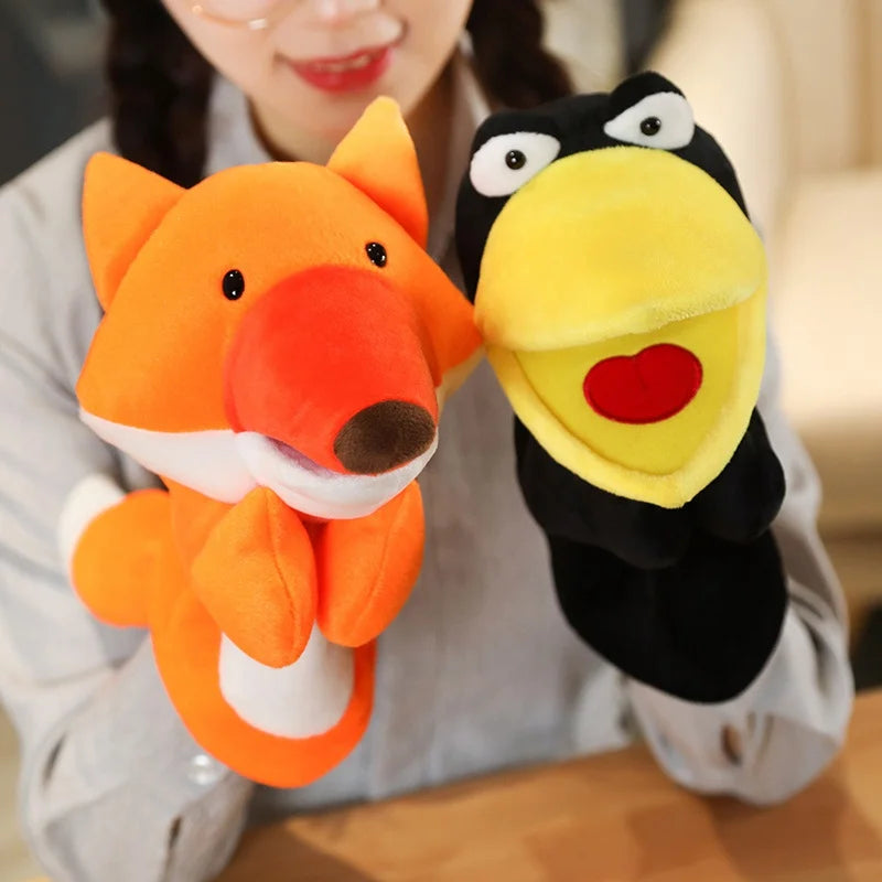 Plush Crow and Fox Hand Puppets, Soft Stuffed Cartoon Learning Toy for Kids