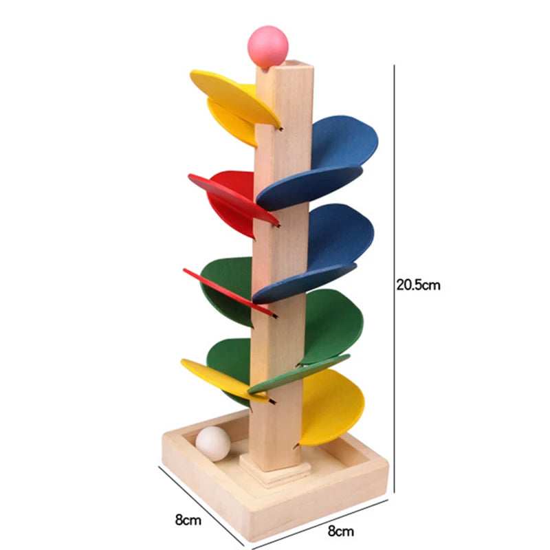 Colorful Tree Marble Ball Run Track – Wooden Building Blocks, Montessori Learning Educational Toy for Kids, Gift for Children