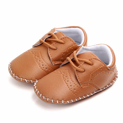 Meckior New Baby Shoes – Retro Leather Boy & Girl Toddler Shoes, Anti-Slip Rubber Sole First Walkers Crib Shoes