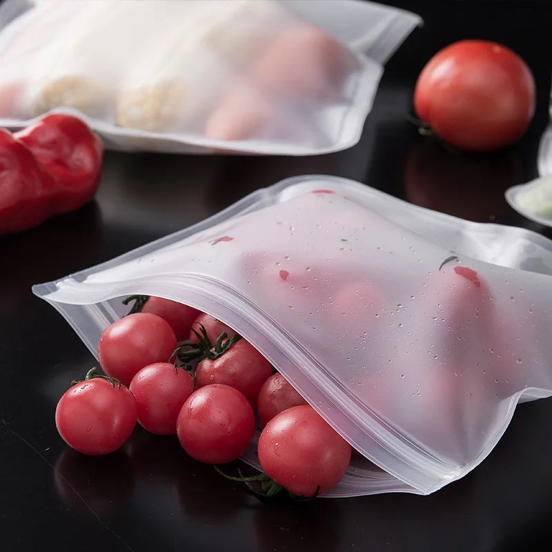 Silicone Reusable Food Storage Bag – Stand Up Ziplock, Leakproof Fresh-Keeping Container, Zip Shut Fresh Wrap Bag