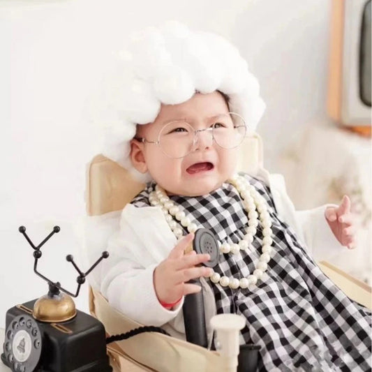 Funny Baby Photography Props Costume Set for Girls – Infant Cosplay Outfit, Grandma Clothes, Photo Shooting Hat and Accessories