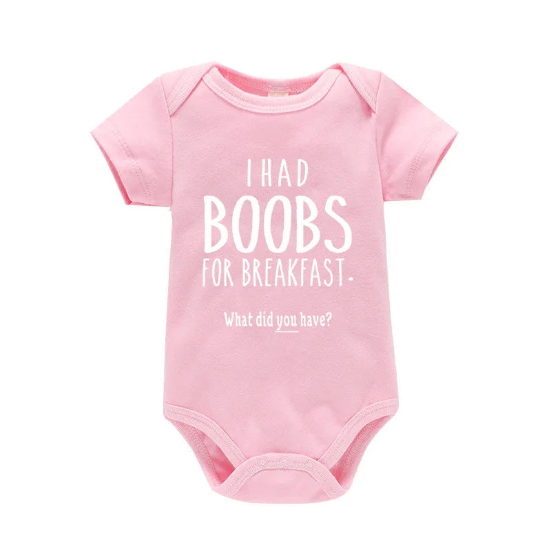 “I Had Boobs for Breakfast, What Did You Have?” Funny Baby Girl Romper – Newborn Baby Boy Clothes Jumpsuit