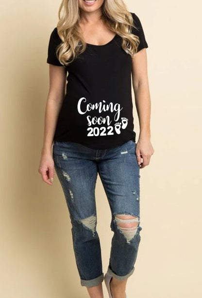 See You Soon Summer Tees Women T-shirts Slim Maternity Funny Letter Tops O-Neck Pregnancy T-shirts for Pregnant Women