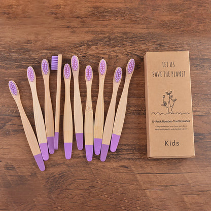 Children's Bamboo Toothbrushes, 10Pcs Soft Bristles, Eco-Friendly Biodegradable Wooden Handle, Teeth Whitening Brush