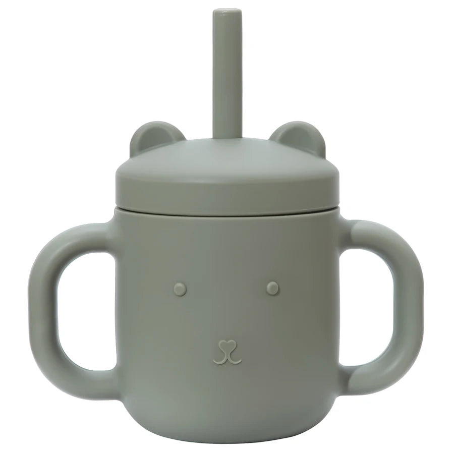 Cartoon Bear Baby Drinking Cup with Double Handles, Straw Feeding Cup, BPA-Free Soft Silicone Learn to Drink Cup, Newborn Accessories