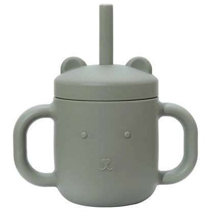 Cartoon Bear Baby Drinking Cup with Double Handles, Straw Feeding Cup, BPA-Free Soft Silicone Learn to Drink Cup, Newborn Accessories