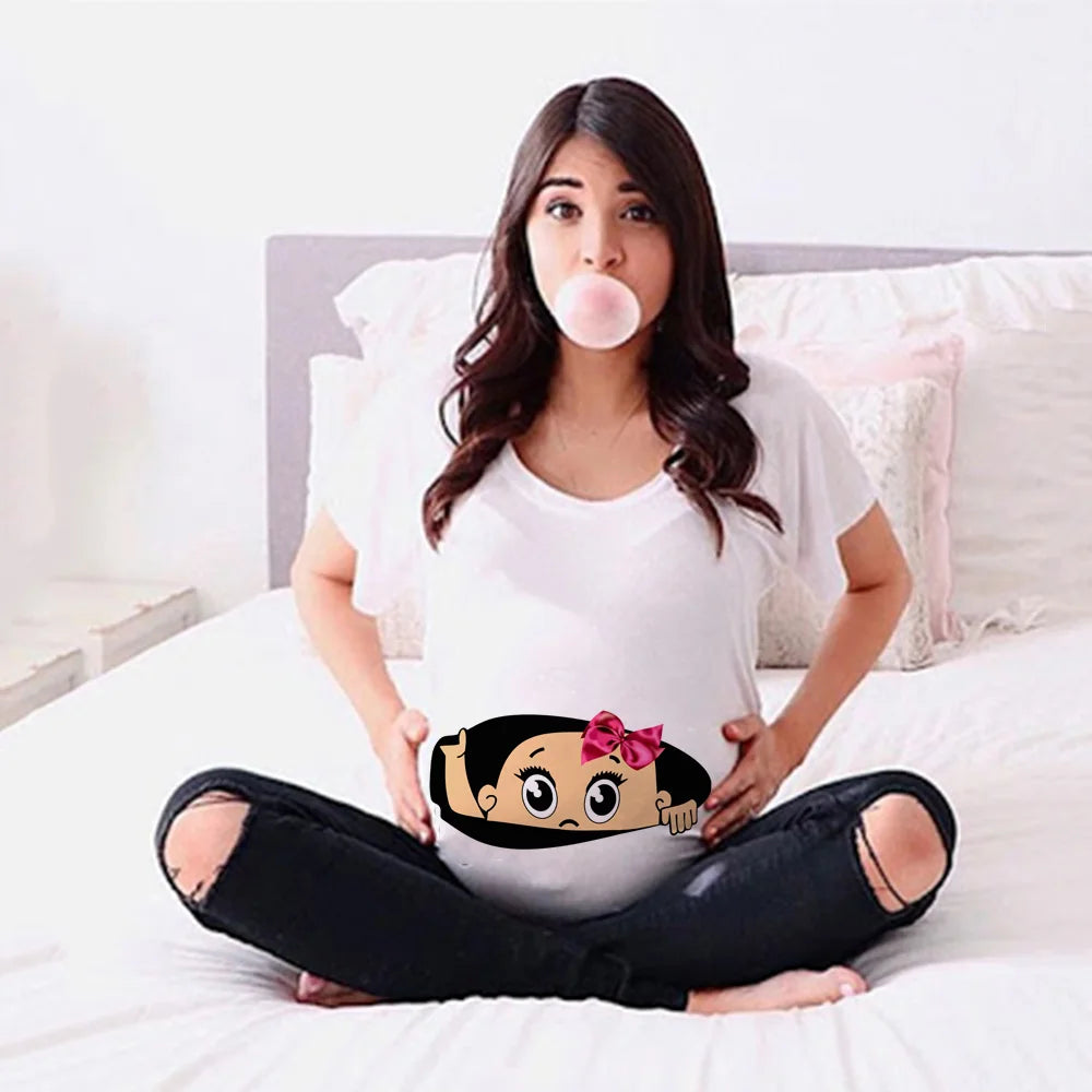 Summer Funny Cartoon Print Pregnancy T-Shirt | Maternity Tops | Plus-Size Short Sleeve for Pregnant Women | Hot Sale