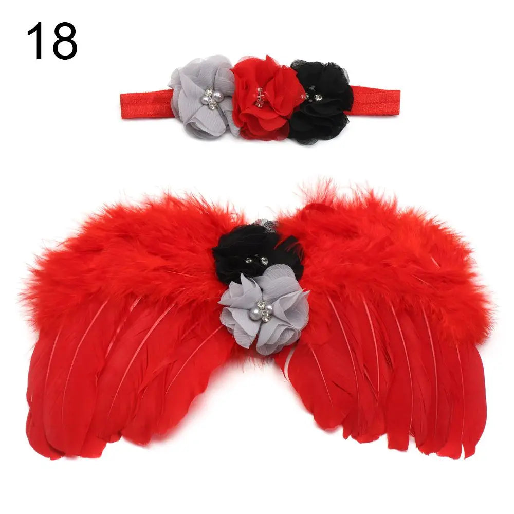 2pcs/Set Cute Newborn Angel Feather Wings & Baby Girl Rose Flower Headband Hair Accessories for Infant Photography Props