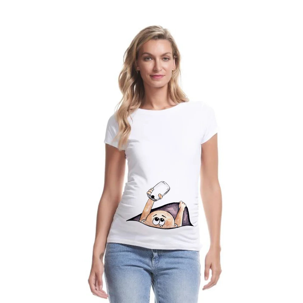 Summer Funny Cartoon Print Pregnancy T-Shirt | Maternity Tops | Plus-Size Short Sleeve for Pregnant Women | Hot Sale