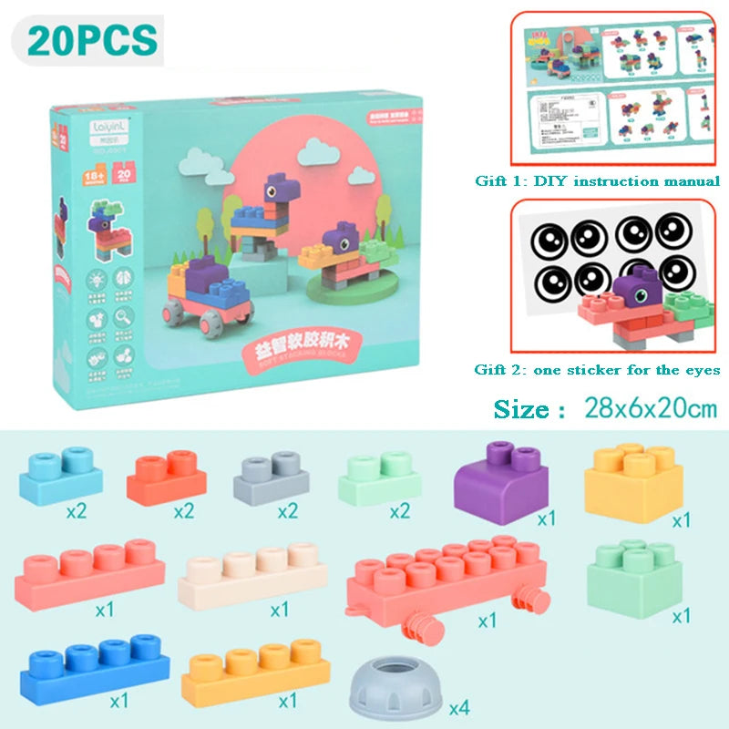 Baby Soft Plastic 3D Building Blocks – Large Rubber Particle Bricks, Early Education Toy for Toddlers, Gift for Babies