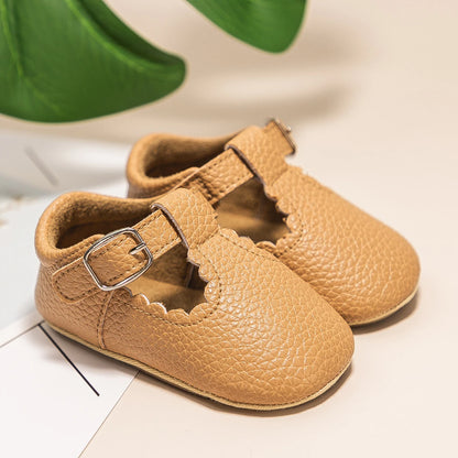KIDSUN Newborn Baby Shoes – Stripe PU Leather for Boys & Girls, Anti-Slip Rubber Sole First Walkers, Infant Moccasins