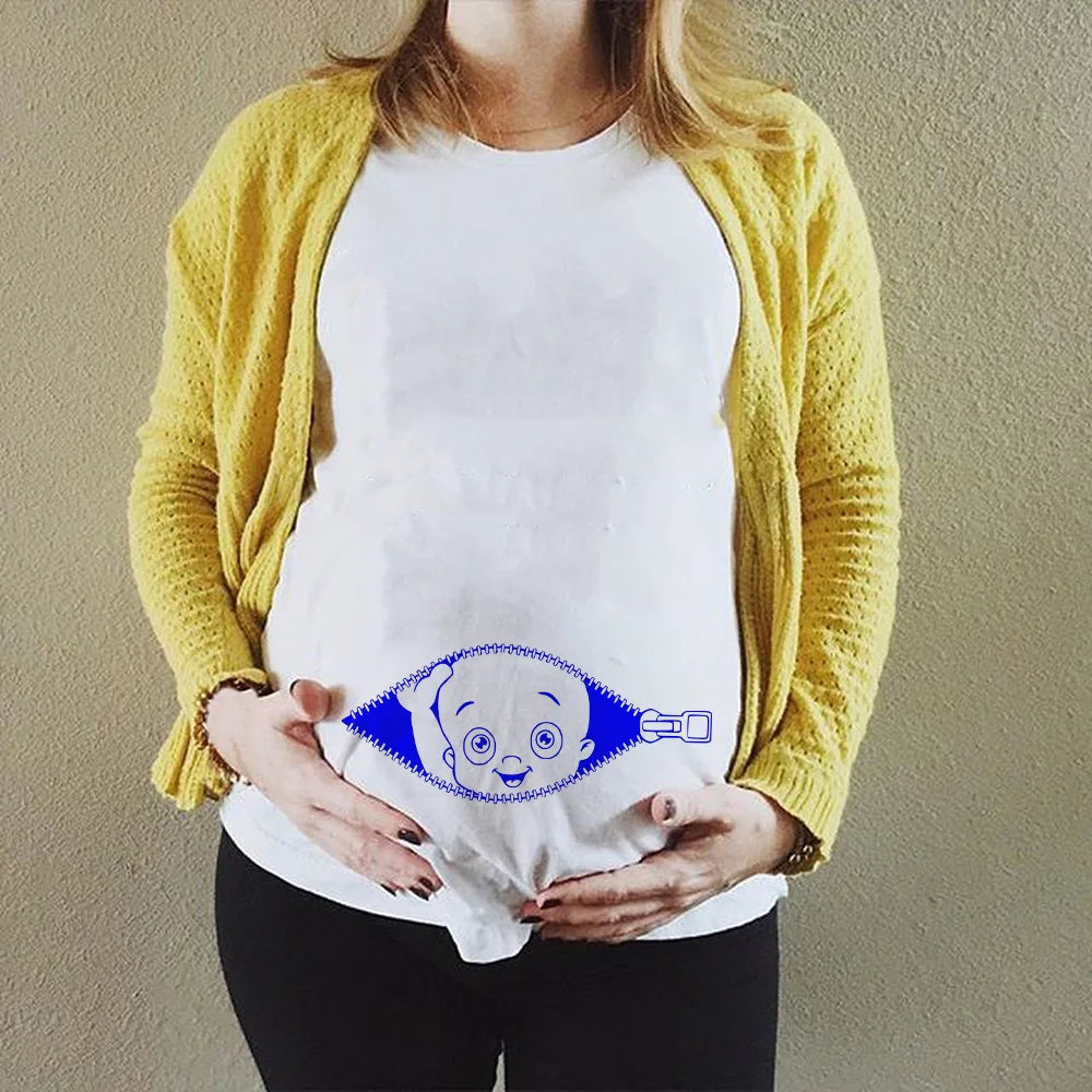 Summer Funny Cartoon Print Pregnancy T-Shirt | Maternity Tops | Plus-Size Short Sleeve for Pregnant Women | Hot Sale