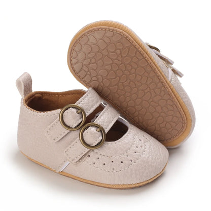 Khaki Baby Casual Shoes 0-18M Infant Toddler Bowknot Non-Slip Rubber Soft-Sole Flat PU First Walker Newborn Mary Janes