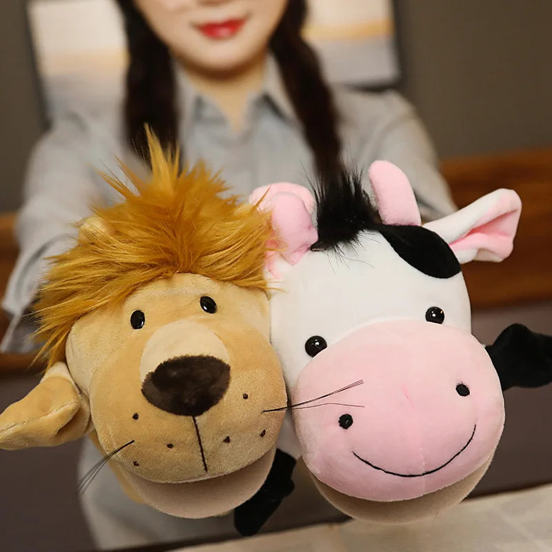 Stuffed Plush Hand and Finger Puppets, Lion Elephant Bunny Monkey Educational Toy for Kids