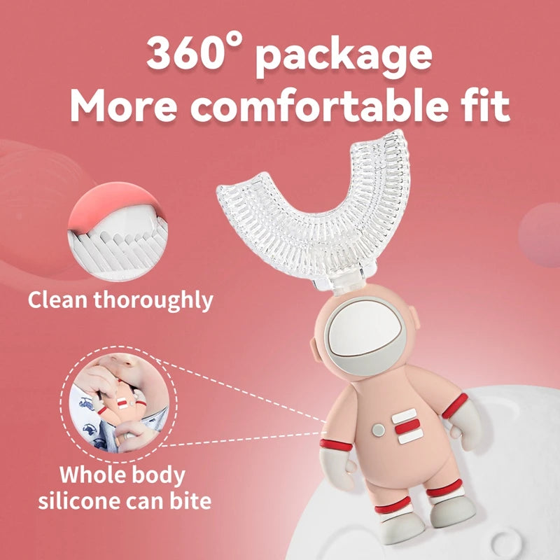 Let's Make Astronaut Children U-Shape Toothbrush - Silicone Handle Kids Teeth Oral Care Cleaning Whitening Toothbrush
