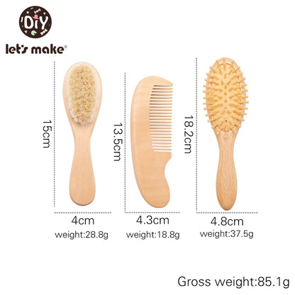 Baby Care Hair Brush for Kids - Girl Bath & Shower - Pure Natural Wool Wooden Comb & Hairbrush - Infant Newborn Massager