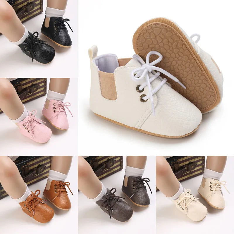 New Baby Shoes Retro Leather Boy Girl Multicolor Toddler Rubber Sole Anti-Slip First Walkers Infant Moccasins