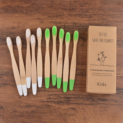 Children's Bamboo Toothbrushes, 10Pcs Soft Bristles, Eco-Friendly Biodegradable Wooden Handle, Teeth Whitening Brush