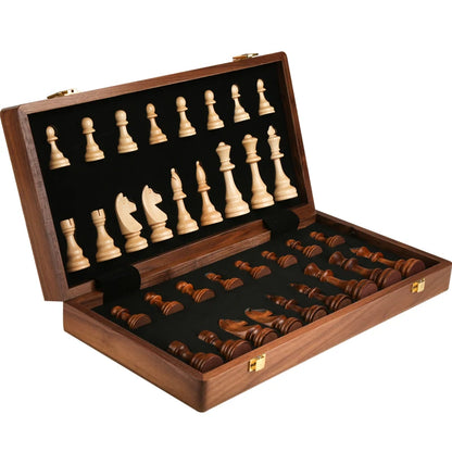 Top-Grade Wooden Folding Traditional Classic Chess Set Solid Wood Walnut Chessboard Children’s Gift Board Game