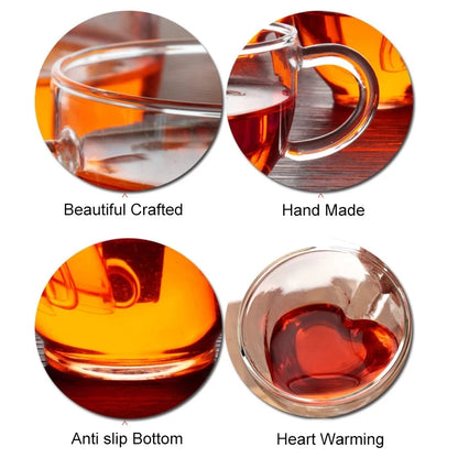 Heart-Shaped Double-Walled Glass Mug – Heat-Resistant Coffee & Tea Cup, Romantic Couple Gift