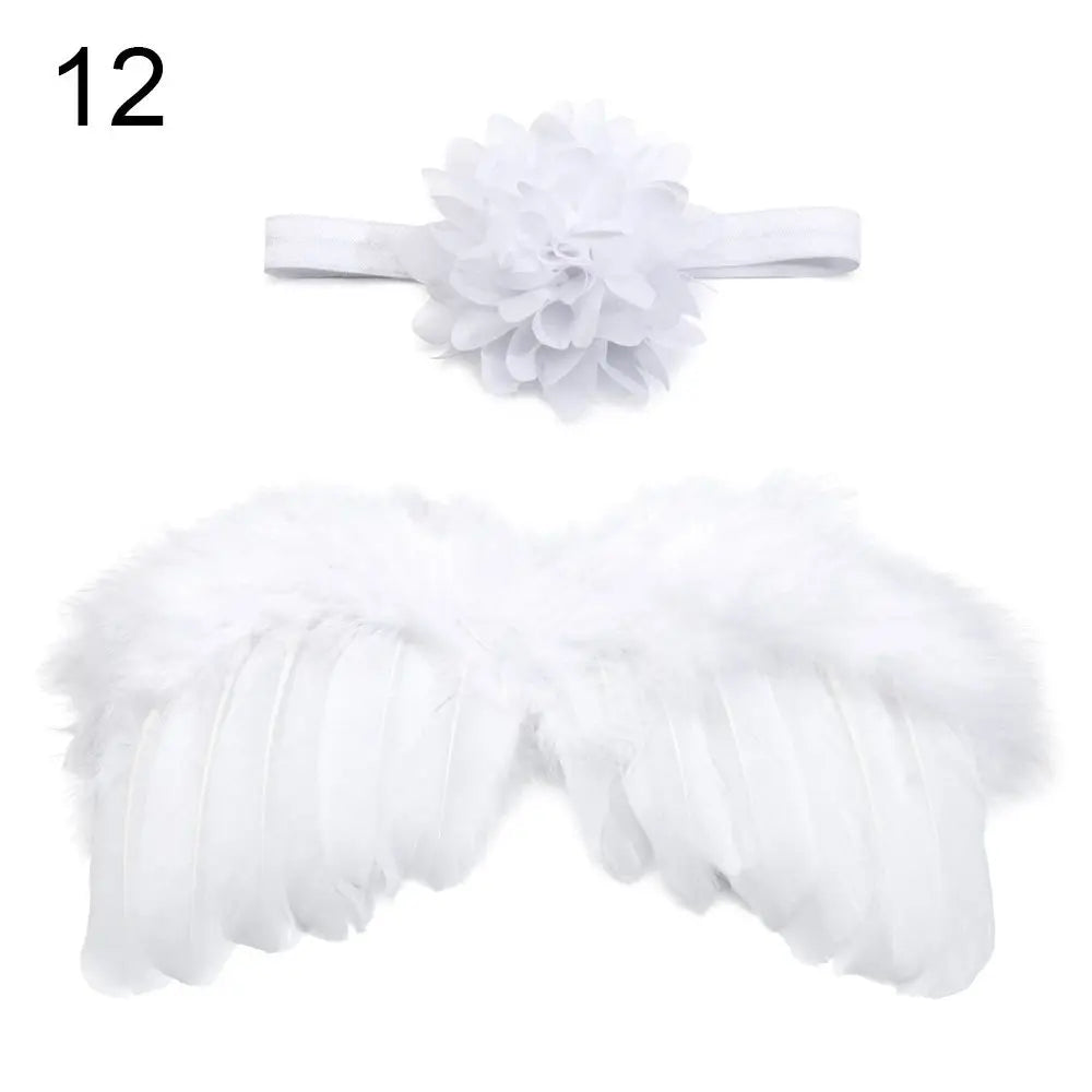 2pcs/Set Cute Newborn Angel Feather Wings & Baby Girl Rose Flower Headband Hair Accessories for Infant Photography Props