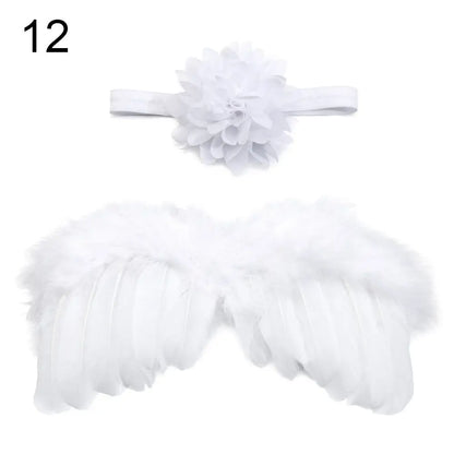 2pcs/Set Cute Newborn Angel Feather Wings & Baby Girl Rose Flower Headband Hair Accessories for Infant Photography Props