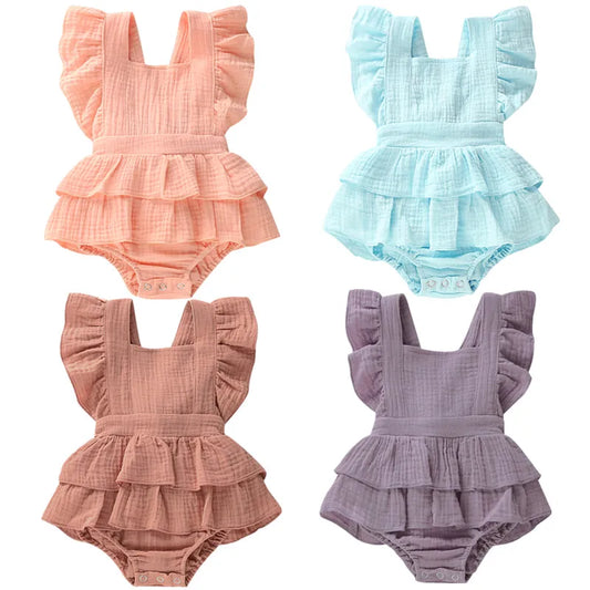 Baby Girl Summer Ruffle Romper – Sleeveless Cotton Jumpsuit Outfit (Newborn to 24 Months, Sunsuit)