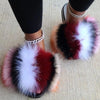Women’s Fluffy Fox Fur Slides – Plush Furry Slippers with Anti-Slip Sole (Black, White, Red, Rainbow & Multi-Color Options)