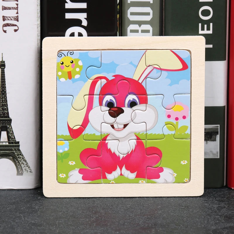 11x11cm (4.33x4.33in) Kids Wooden Puzzle – Cartoon Animal Traffic Tangram Educational Toy