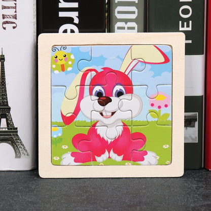 11x11cm (4.33x4.33in) Kids Wooden Puzzle – Cartoon Animal Traffic Tangram Educational Toy