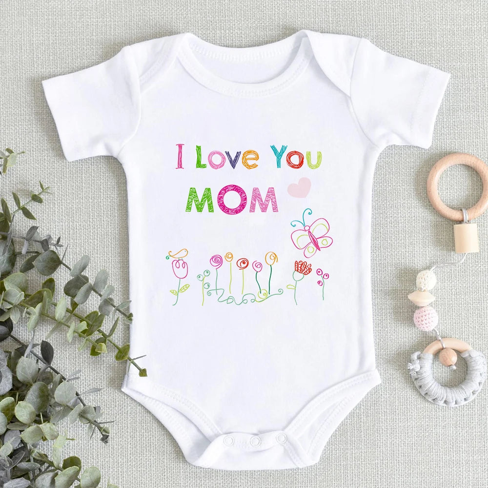 “I Love You Mom” – Aesthetic Newborn Baby Bodysuit, Soft & Comfy Toddler Jumpsuit for Boys & Girls, Casual Home Outfit