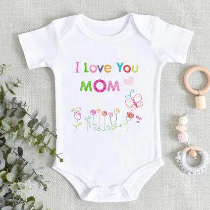 “I Love You Mom” – Aesthetic Newborn Baby Bodysuit, Soft & Comfy Toddler Jumpsuit for Boys & Girls, Casual Home Outfit
