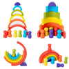Wooden Rainbow Stacking Blocks Montessori Toy - 6-Piece Balance Set with Animal Figures