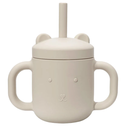 Cartoon Bear Baby Drinking Cup with Double Handles, Straw Feeding Cup, BPA-Free Soft Silicone Learn to Drink Cup, Newborn Accessories