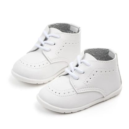 Meckior New Baby Shoes – Retro Leather Boy & Girl Toddler Shoes, Anti-Slip Rubber Sole First Walkers Crib Shoes