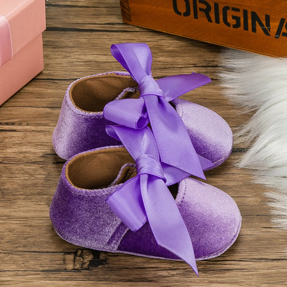 KIDSUN Baby Shoes – Girls Princess Shoes, Non-Slip Flat Soft-Sole Cotton Rubber First Walkers with Cute Bow-Knot for Newborns