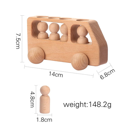 Wooden Car Toy – Beech Wood Bus Blocks, Montessori Educational Game for Children, Teething Baby Birthday Gift