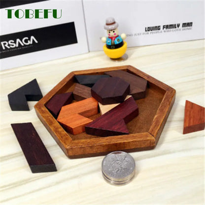 Wooden Geometric Shape Jigsaw Puzzle – Brain Teaser Educational Toy for Kids