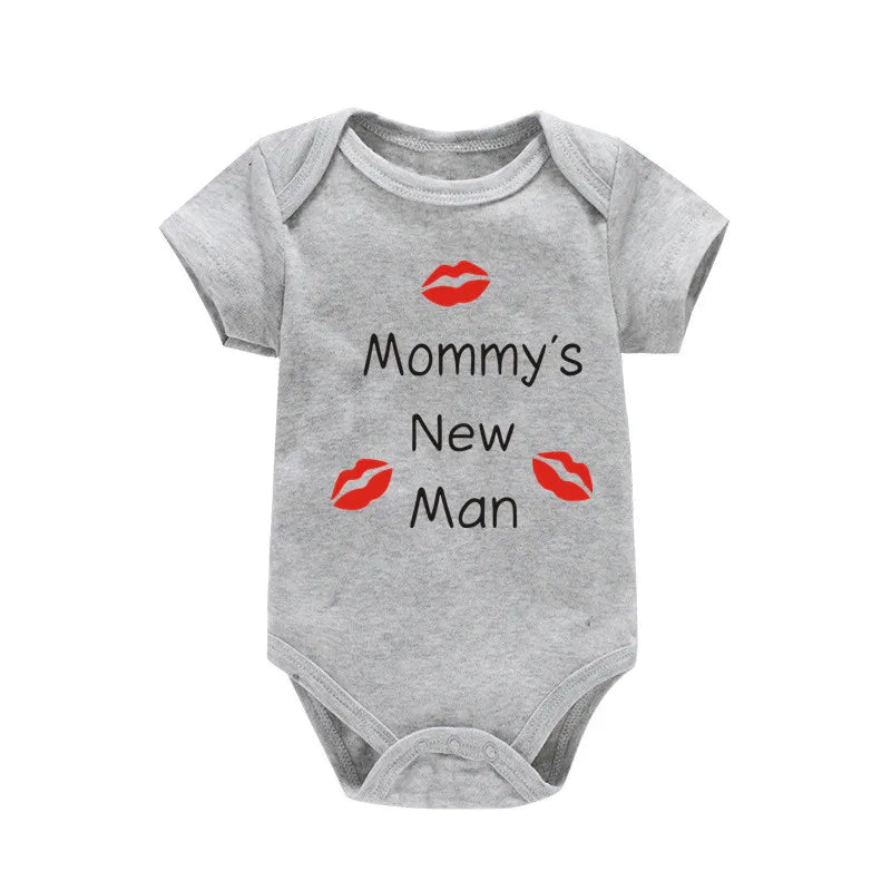 Newborn Baby Boy Romper – Short Sleeve 100% Cotton Bodysuit – "Mommy's New Man" Design – Black