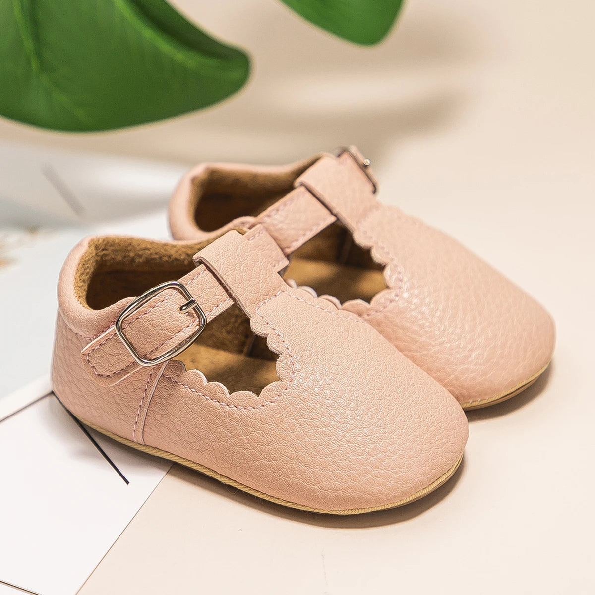 KIDSUN Newborn Baby Shoes – Stripe PU Leather for Boys & Girls, Anti-Slip Rubber Sole First Walkers, Infant Moccasins