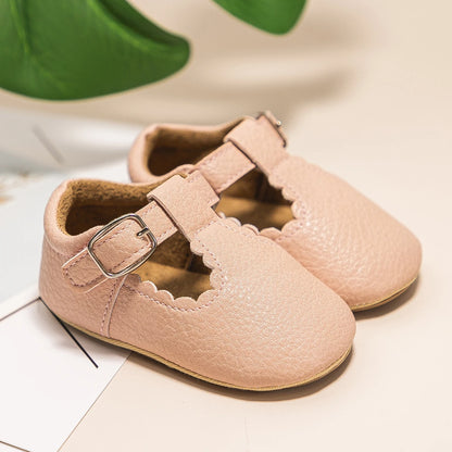 KIDSUN Newborn Baby Shoes – Stripe PU Leather for Boys & Girls, Anti-Slip Rubber Sole First Walkers, Infant Moccasins