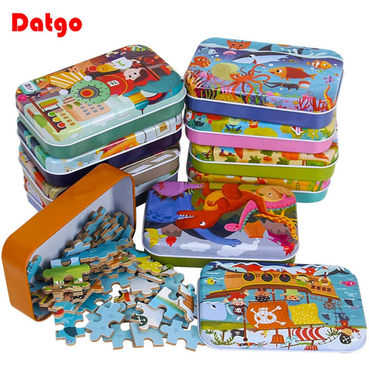 60 Pieces Wooden Jigsaw Puzzle – Cartoon Vehicle and Animal Educational Toy for Kids