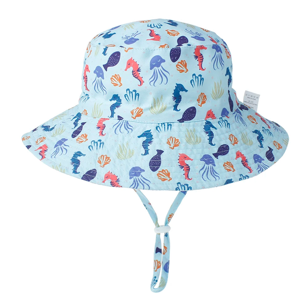 Kids UPF50+ Bucket Sun Hat with Adjustable Chin Strap — Baby & Toddler Beach Hat, 46–54 cm (18.1–21.3 in) for Ages 0–8, Unisex